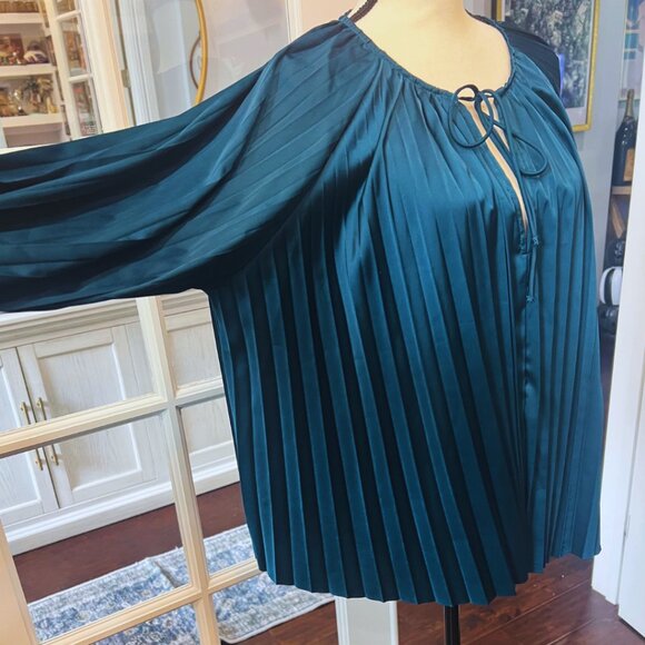 NWT Dear John Deep Teal Pleated Deletta Shirt Tie Front L XL - Picture 4 of 12